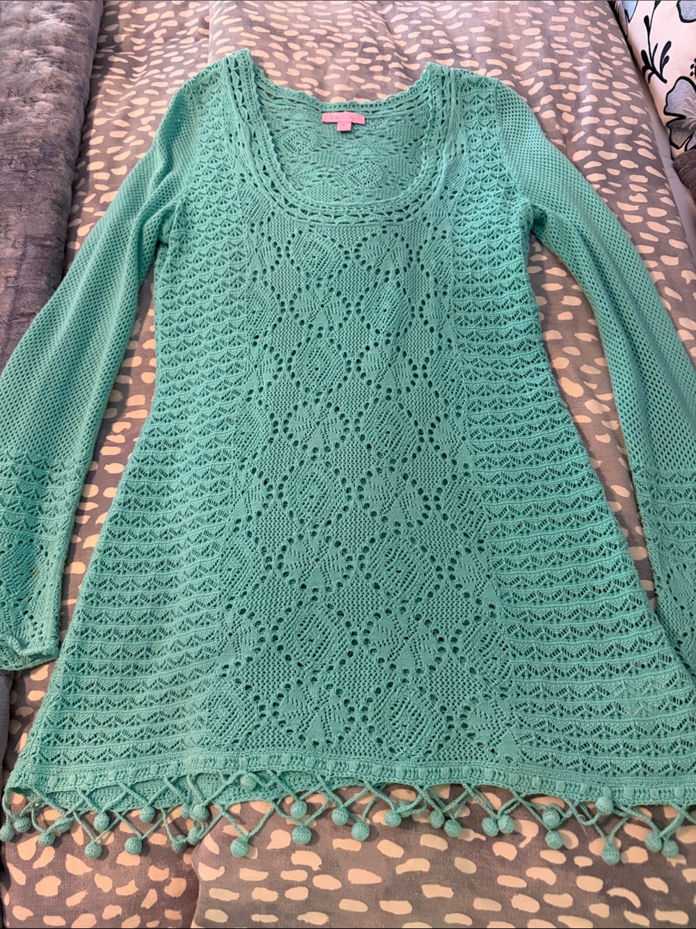 Lilly Pulitzer Aqua Crochet-Trim Knit Tunic Sweater